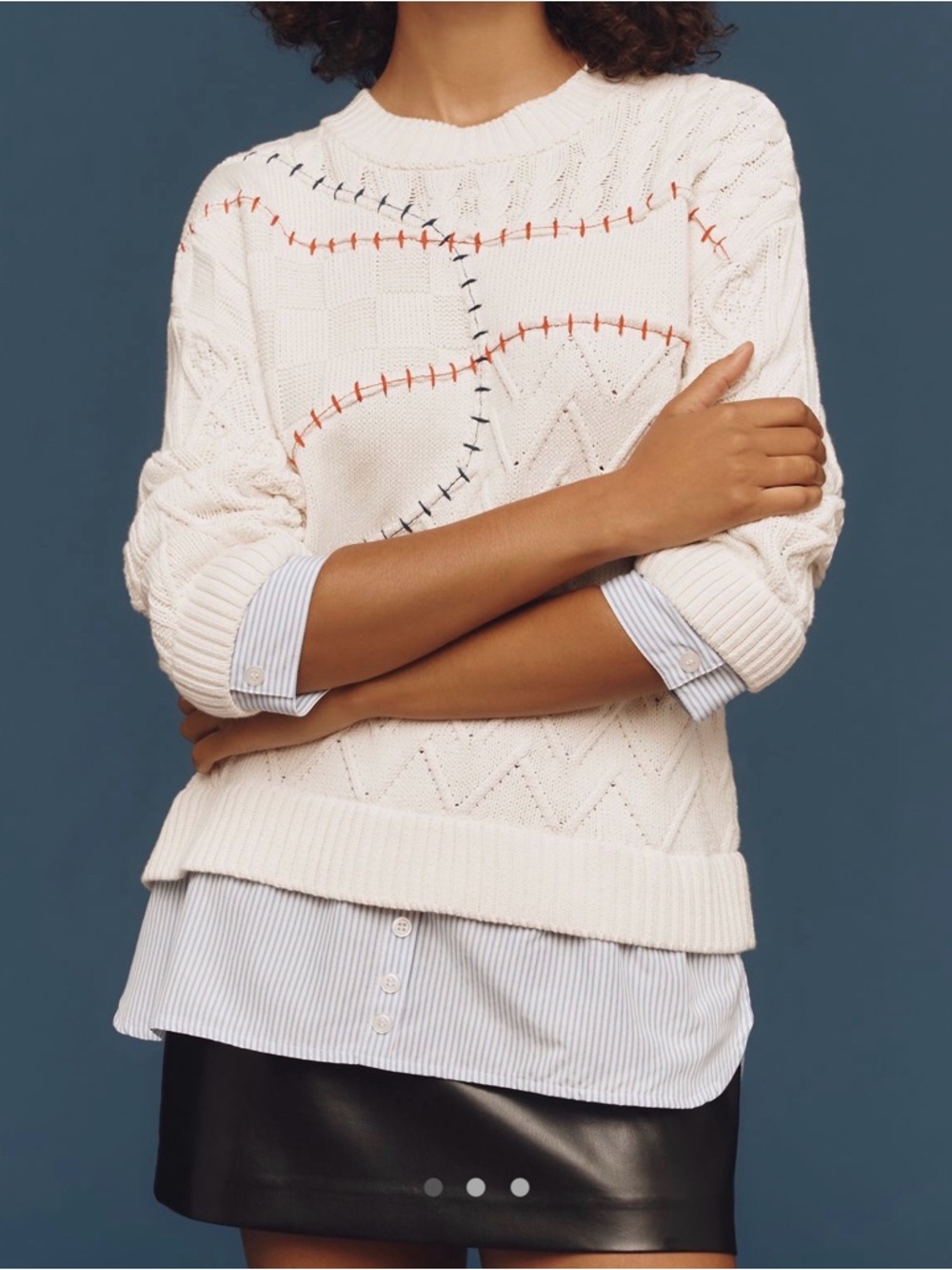 Cable-Knit Baseball Stitch Anthropology Sweater - Picture 2 of 5